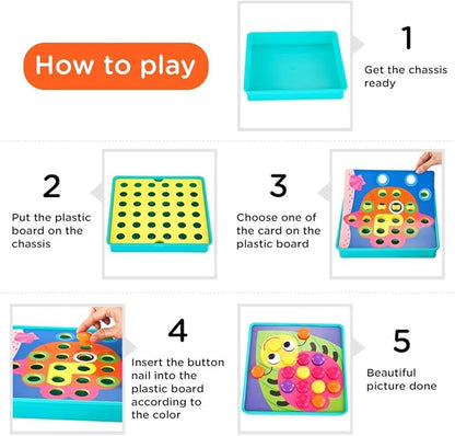 TINOTEEN Button Art Toy for Toddlers,Toddler Activities Crafts Color Matching Early Learning Educational Mosaic Pegboard 50 Buttons and 18 Pictures