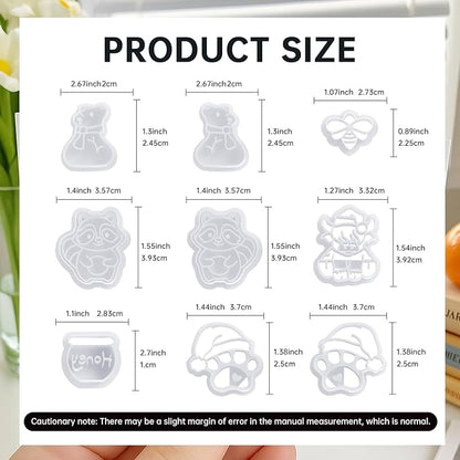 9 Pack Christmas Polymer Clay Cutters - Honey Jar/Bee/Bear/Dog Paw/Cow/Raccoon, Ideal Polymer Clay Molds & Polymer Clay Earring Cutters for Christmas Jewelry Making Easter Gifts