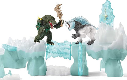 Schleich Eldrador Creatures Attack on Ice Fortress Playset with Ice Monster and Jungle Monster Action Figures - Features Battle Crocodile with Moving Arms and Sabre Tooth Tiger, Gift for Kids Ages 7+