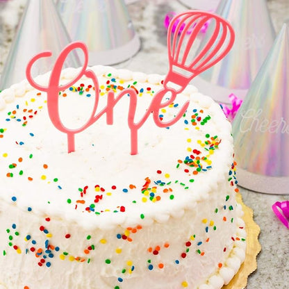 Restaurantware-Cake Top 6.3 x 5.9 Inch One Cake Topper, 1 Sturdy First Birthday Cake Topper - For One Year Anniversaries Or First Birthday Parties, Dessert Decoration, Pink Acrylic Cake Topper