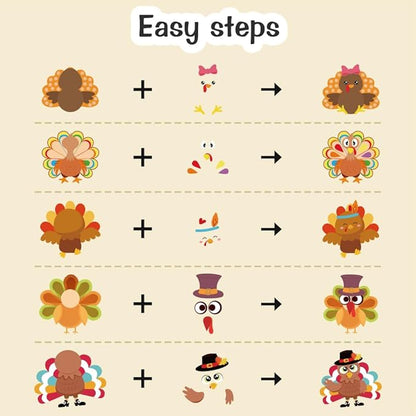 55 Sheets Thanksgiving Crafts for Kids, Make a Turkey Craft Stickers for Kids Thanksgiving Games, Activities, Gifts, Party Favors, Decorations, Thanksgiving Stickers for Family, Classroom