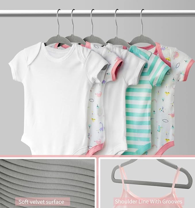 Kids Velvet Hangers 15 Pack, 11 Inch Size Non-Slip Baby Hangers, Space-Saving Nursery Hangers, Perfect Infant/Toddler Clothes Hangers for Daily Use(Grey)
