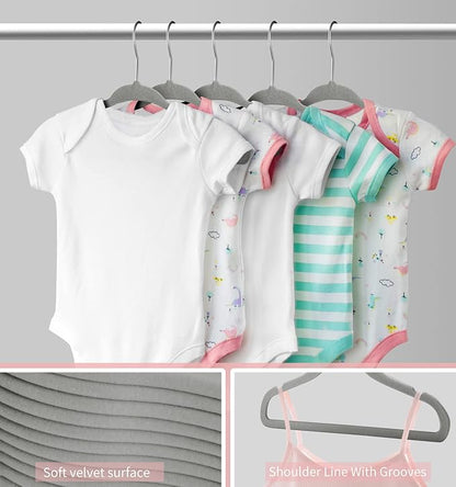 Kids Velvet Hangers 15 Pack, 11 Inch Size Non-Slip Baby Hangers, Space-Saving Nursery Hangers, Perfect Infant/Toddler Clothes Hangers for Daily Use(Grey)