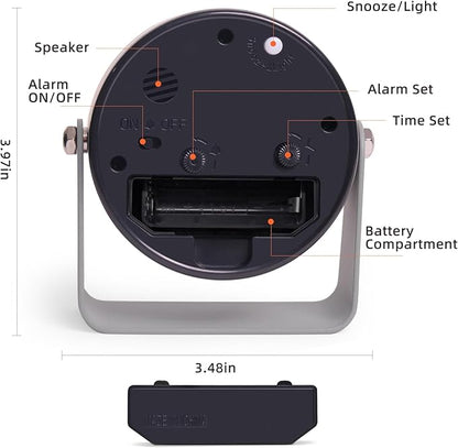 Analog Alarm Clock, Silent Non-Ticking Quartz Movement, Battery-Operated with Snooze & On-Demand Light, Easy to Set Gentle Wake Bedside Desk Clock, Ideal for Home, Travel, Office (Gray)