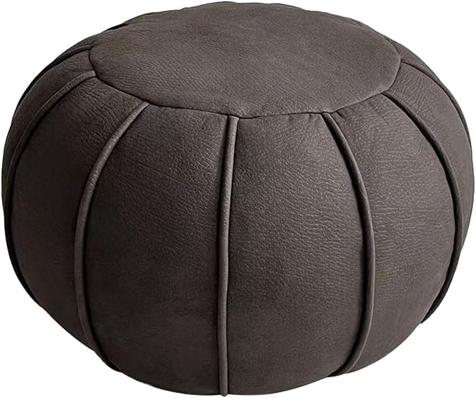 Dayer Unstuffed Pouf Cover Eco-Friendly Fabric Pouf Ottoman Floor Chair Round Foot Rest Extra Stool Seating Poufs for Living Room Home Decor House Warming Gift (Dark Brown)