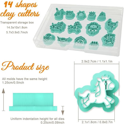 ORIGACH 14 Pcs Farm Animal Clay Cutters, Animal Shape Polymer Clay Cutter for Earring Making, Cow Rabbit Chicken Pig Lion Farm House Clay Cutters for Jewelry Making