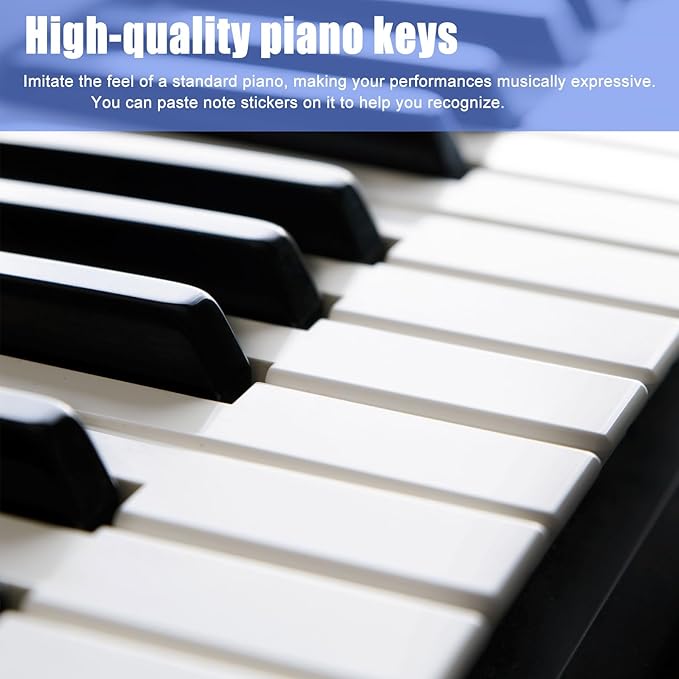 61 Key Keyboard Piano, Portable Electronic Keyboard Piano for Beginners with Speakers, Microphone, Sheet Music Stand, 100 Voices, 100 Rhythms, Digital Music Keyboard Built-In Speakers - Black