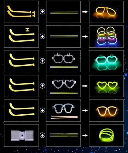394 Pcs Glow in the Dark Party Supplies for 16 Kids Adults, Light Up Party Favors,150 Glow Sticks Bulk Party Pack (for Glow Glasses,Earring,Bunny Ear Headband,Bracelets, Necklaces), Glow Party Favors