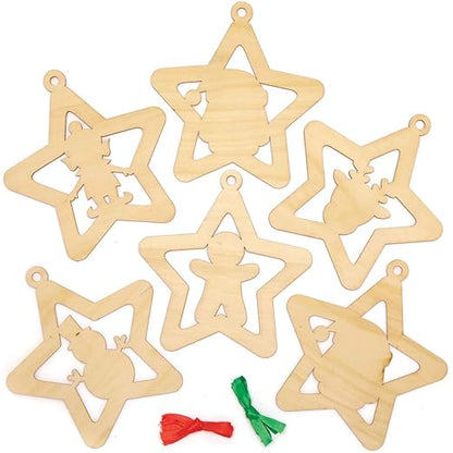 Baker Ross AX415 Star Wooden Ornament Kit - Pack of 10, Christmas Tree Ornaments for Creative Art and Craft Activities to Paint and Decorate