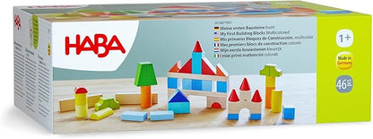 HABA Colored Wooden Building Blocks - 46 Piece Set of Wooden Toys, Stacking Toys for Toddlers 1-3 Ideal Open Ended Toys, Made in Germany