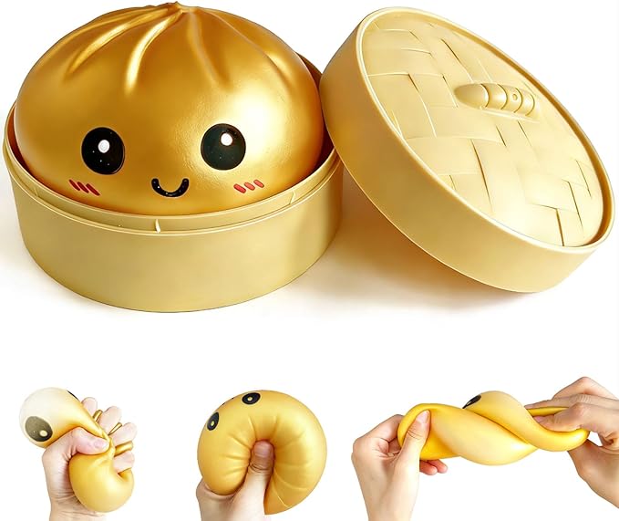 Dumpling Squishy Mystery Box, Super Soft Slow Rising TPR Tear-Resistant Smiley Face Dumpling Toy, Fidget Sensory Toys for Easter Basket Stuffers, Parties, Classroom Prizes Adults Kids( Gold