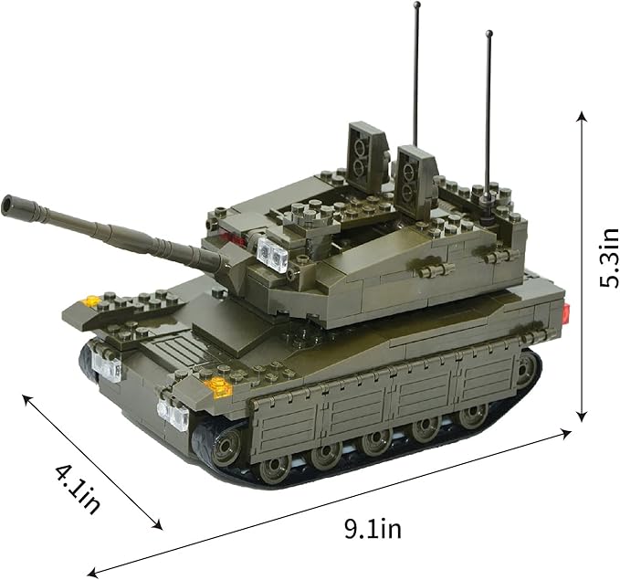 QLT Military Tank Building Blocks Set,Merkava WW2 Military Tank Armed Tank with 5 Soldier Figures,Toys Gift for Boys 8-12(343 Pcs)
