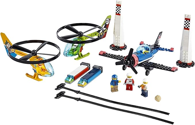 LEGO City Air Race 60260 Flying Helicopter Toy, Features 2 Ripcord Helicopters, Stunt Plane Aircraft Toy, 2 Pylons, Plus Rivera, Xtreme and Vitarush Pilot Minifigures (140 Pieces)