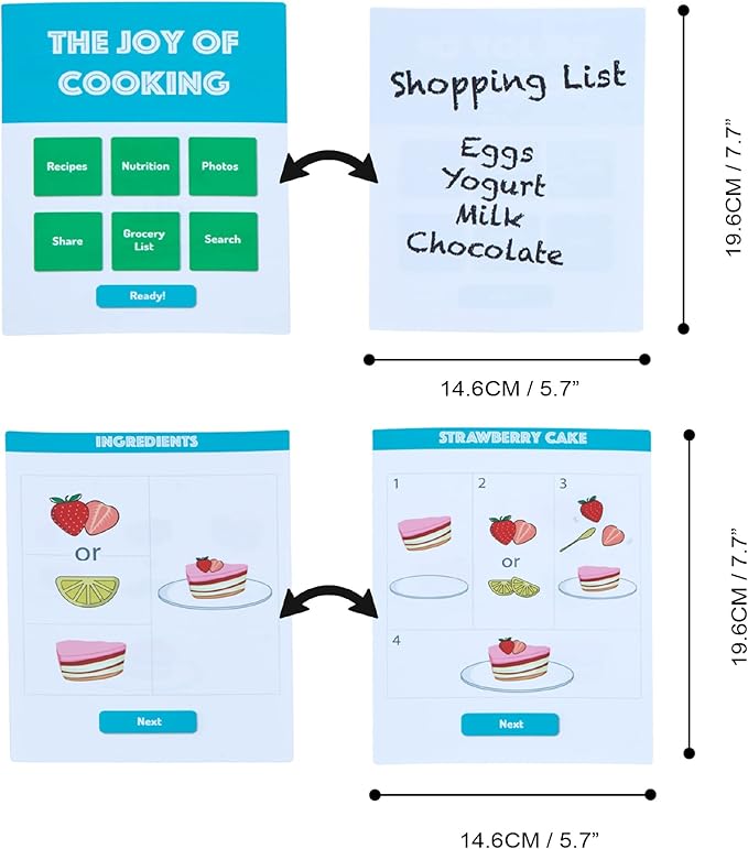 Teamson Kids Little Chef Frankfurt 27 Piece Play Kitchen Tablet with Recipes and Pretend Ingredients and Wooden Food Cutting Set, Multicolor/White , Green