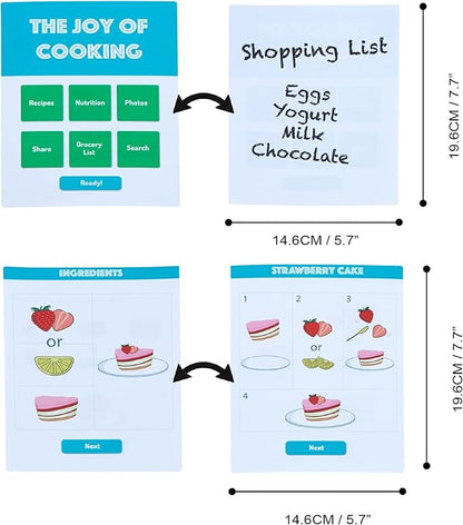 Teamson Kids Little Chef Frankfurt 27 Piece Play Kitchen Tablet with Recipes and Pretend Ingredients and Wooden Food Cutting Set, Multicolor/White , Green
