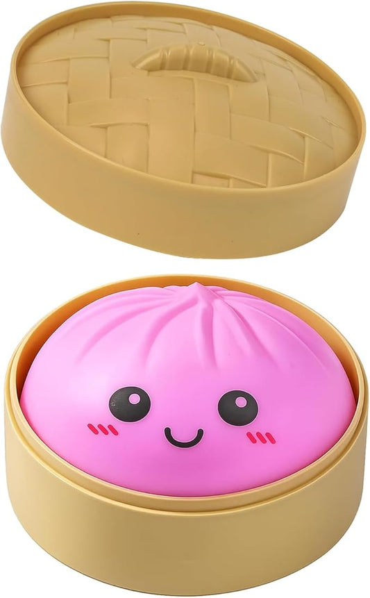 Dumplings Squishy, Mystery Dumplings Squishy, Sensory Squeeze Toy for Stress Relief, Soft Squeeze Decompression Dough for Adults Classroom Prizes & Party Favors (Pink)