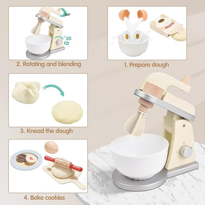 Giant bean Wooden Toy Mixer, Kids Play Kitchen Accessories, Pretend Play Toy Blender for Boys Girls Ages 3+