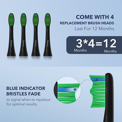 ARISSON Sonic Electric Toothbrush for Adults and Kids, 1.5H Charge for 90 Days, 40,000 VPM Power Toothbrush, Ultrasonic Electric Toothbrushes, 2 Minutes Smart Timer, 1.6 Oz Travel Toothbrush, Black