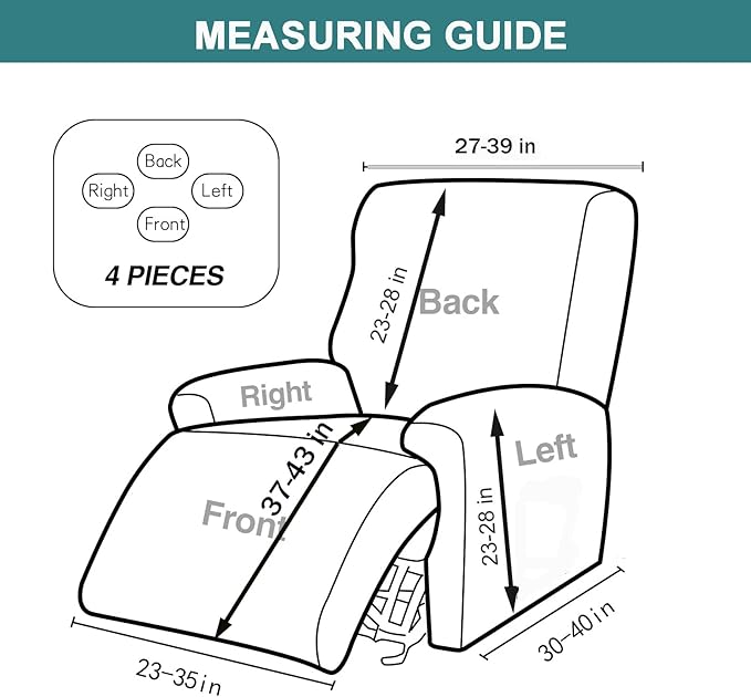 NILUOH Stretch Recliner Cover 4 Pieces Printed Lazy Boy Chair Covers Recliner Sofa Slipcover Anti-Slip Fitted Furniture Protector with Elastic Bottom, 16