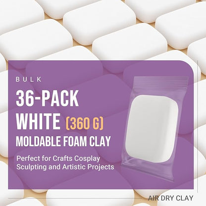 CALPALMY Air Dry Foam Clay (36 Pack), 360g White Moldable Soft Clay for Kids Gifts Partty and School Project Supplies, Perfect for Crafting Cosplay and Artistic Projects