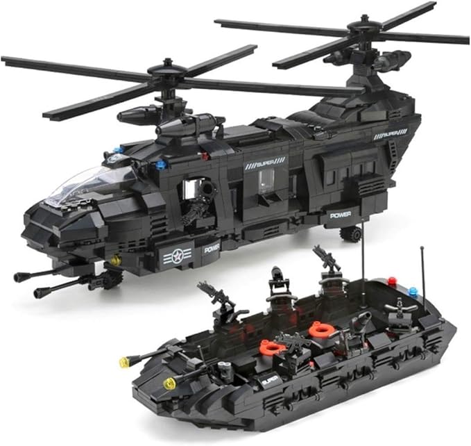 General Jim’s Building Blocks Army Toys - Black Hawk Swat Toy Police Helicopter, Raft & Accessories Toy Building Blocks Set for Teens and Adults