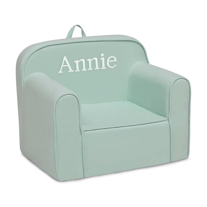 Delta Children Personalized Cozee Chair - Customize with Name – Foam Kids Chair for Ages 18 Months and Up, Sage