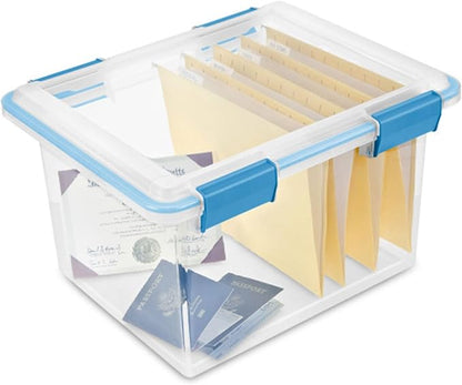 Sterilite 12-Pack Gasket Box, Weather-Resistant Storage Bins with Latching Lids, 32 Quart - Heavy-Duty Organizing Containers for Closet, Bathroom, and Office