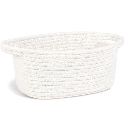 ABenkle Small Storage Basket, Mini Basket, Cute Tiny Cotton Rope Woven Basket, Shelf Basket, Boho Decorative Toy Storage Bin Gift Baskets, White