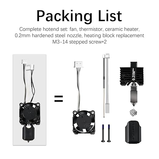 Original Bamboo Lab X1/X1C Hotend Assembly Complete with Stainless Steel 0.2mm Nozzle,Ceramic Heater, Thermistor, Cooling Fan for X1 Series 3D Printer Extruder Heating Block Replacement