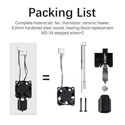Original Bamboo Lab X1/X1C Hotend Assembly Complete with Stainless Steel 0.2mm Nozzle,Ceramic Heater, Thermistor, Cooling Fan for X1 Series 3D Printer Extruder Heating Block Replacement