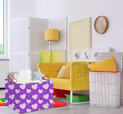NTAOHAMPER Rectangular Storage Basket Empty,Storage Bin with Handles,Room Decor,Gift Basket,Book Box(Purple Love)