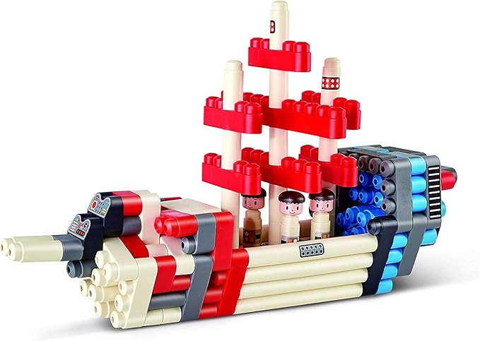 Hape PolyM Space Adventure Rocket Construction Kit | 138 Piece Building Brick Toy Play Set for Kids - Figurines and Accessories Included