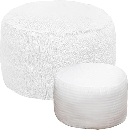 Round Pouf Ottoman Stuffed Pouf Ottoman Foot Rest Floor Foot Stool Floor Pouf for Living Room Bedroom Foot Rest for Couch 20 Inx12 Inch One Piece High Resiliency Foam Ottoman White Pouf with Filler