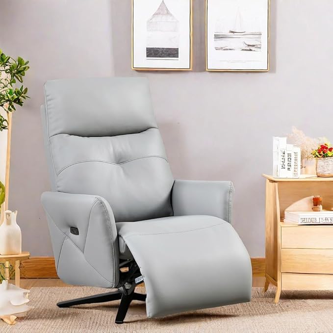 Recliner Chairs for Adults, Living Room Chair with Adjustable Headrest, Euro Contemporary Style Bedroom Chair with Dual Motor, Sofa Chair with USB Charge Port, Light Gray