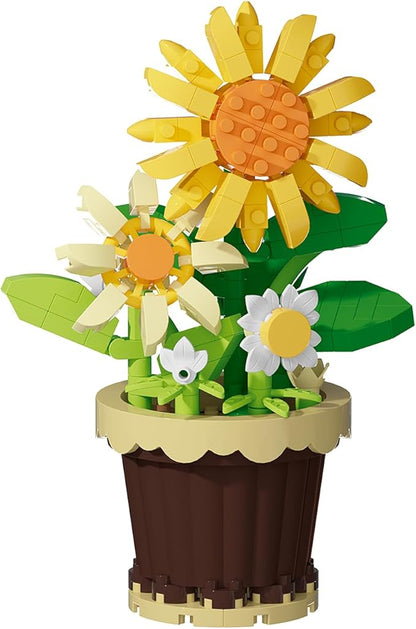 Sunflower Mini Flower Potted Plant Bonsai Building Toy Blocks Artificial Particle Flower Botanical