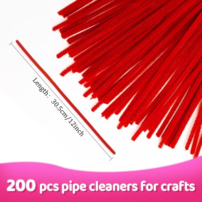 Praisebank Pipe Cleaners for Crafts (200pcs in Red), 12 inch Long Pipe Cleaners, Red Pipe Cleaners.…