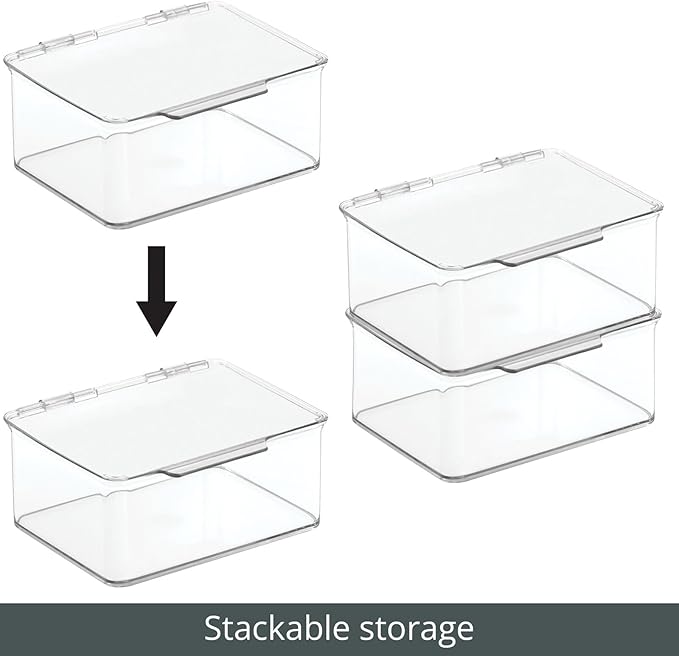 mDesign Plastic Playroom and Gaming Storage Organizer Box Containers with Hinged Lid for Shelves or Cubbies, Holds Small Toys, Building Blocks, Puzzles, Markers, Controllers, or Crayons, 8 Pack, Clear