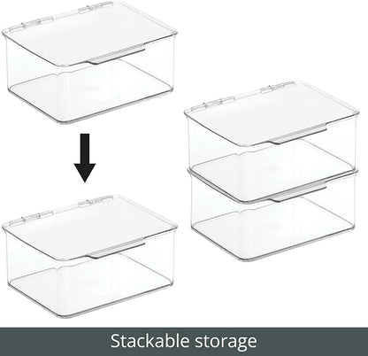 mDesign Plastic Playroom and Gaming Storage Organizer Box Containers with Hinged Lid for Shelves or Cubbies, Holds Small Toys, Building Blocks, Puzzles, Markers, Controllers, or Crayons, 8 Pack, Clear