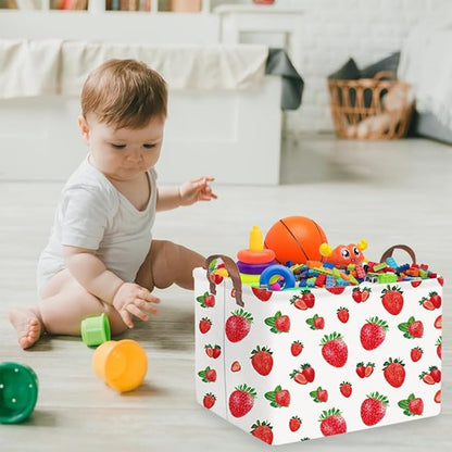 Rectangular strawberry basket,Waterproof foldable storage box with handle,Gift basket,Baby Girl Baskets,Girl room decor,Books Box(Strawberry)