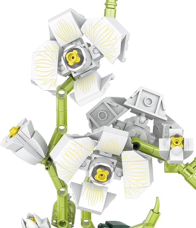 Orchid Flower Plant Botanical Bonsai Collection Bouquet Building Kit,Bonsai Tree Creative Project for Building Blocks Enthusiasts, Adults Kids Age 6+, 464 PCS StemToy (White) 63002
