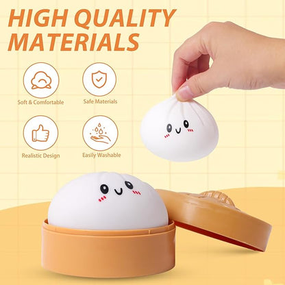 Squishy Dumpling Stress Balls for Adults, Dumpling Squishy Toys for Kids, Dumpling Fidget Sensory Toy, Squeeze Dough Ball Stress Relief Toy, Stretchy Stress Ball Squish Toys for ADHD