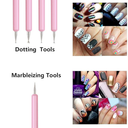 5pcs Nail Art Dotting Tools Pen Dual Head UV Gel Carving Pen Nail Silicone Brushes Set Pottery Clay Sculpting Tools Modeling Painting Drawing Tool DIY Art Craft (Pink)