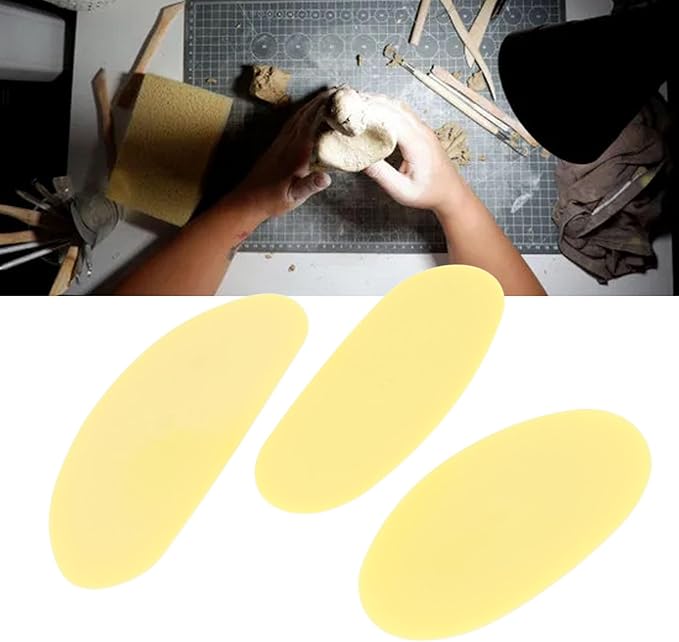 3Pcs Soft Rubber Rib for Pottery Clay, 3 Sizes Ceramic Sculpting Essential Tool for Pottery DIY Craft Work (Yellow)