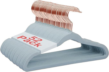 Baby Velvet Hangers, 52 Packs Kids Clothes Hangers, Non-Slip Childrens Hangers with Shoulder Notches, Storage Organizer Clothing Hangers for Infant and Toddler Blue (Rose Gold Hook)