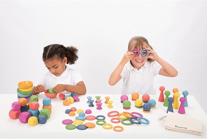 TickiT Rainbow Wooden Super Set - Set of 84 - 12 Different Shapes in 7 Colors - Loose Parts Play Set for Babies and Toddlers 10m+ - Inspire Curiosity and Open-Ended Play