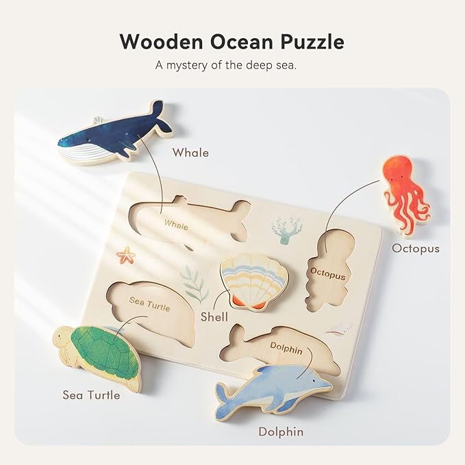 IEATFO 3 Packs Space Ocean Forest Wooden Chunky Puzzles for Toddlers, Wood Puzzles for Kids, Insert Puzzles Each Piece Fits Perfectly, Sturdy and Pegless, Educational Toys