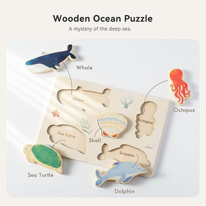 IEATFO 3 Packs Space Ocean Forest Wooden Chunky Puzzles for Toddlers, Wood Puzzles for Kids, Insert Puzzles Each Piece Fits Perfectly, Sturdy and Pegless, Educational Toys