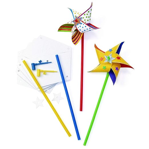 Colorations DIY Pinwheel for Kids, Kit for 24, Paper Craft, Arts & Crafts, Wind, STEM, STEAM, Garden, Play, Party, Spinner, Toy, Latex-Free
