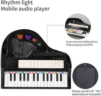 Losbenco Kids Piano Keyboard Toy, Toddler Electronic Musical Instrument Educational Toy with Microphone, Multiple Sounds, Record Playback, Lights & Stool, Birthday Gift for 3 4 5 6 7 Years Old Girls