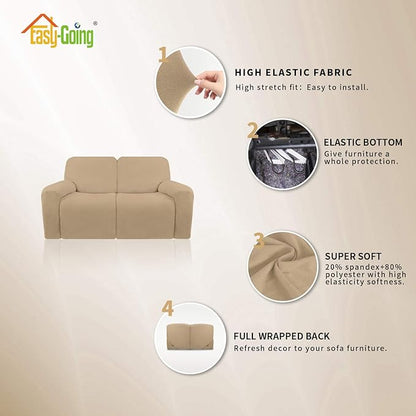 Easy-Going 6 Pieces Microfiber Stretch Sectional Recliner Sofa Slipcover Soft Fitted Fleece 2 Seats Couch Cover Washable Furniture Protector with Elasticity for Kids(Recliner Loveseat, Pale Yellow)